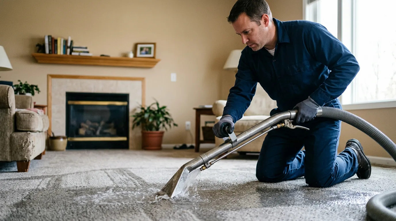 Water damage restoration technician working near Woronoco, MA